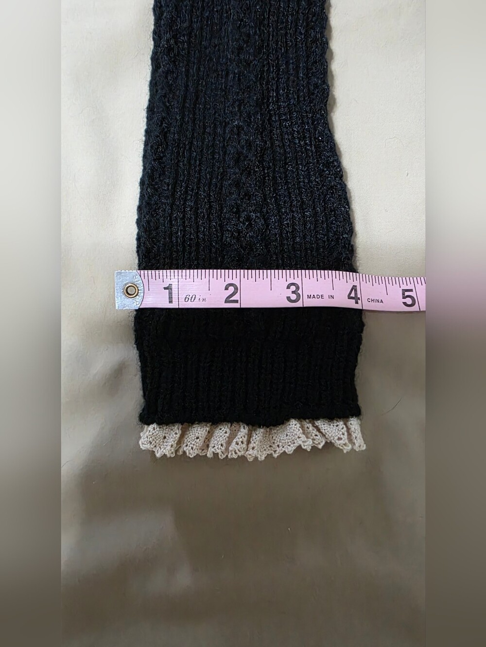 💢5 For$20 Black Knit Boot Socks Arm/Leg Warmers W/Cream Lace Trim Longer Sz OS - Picture 6 of 9